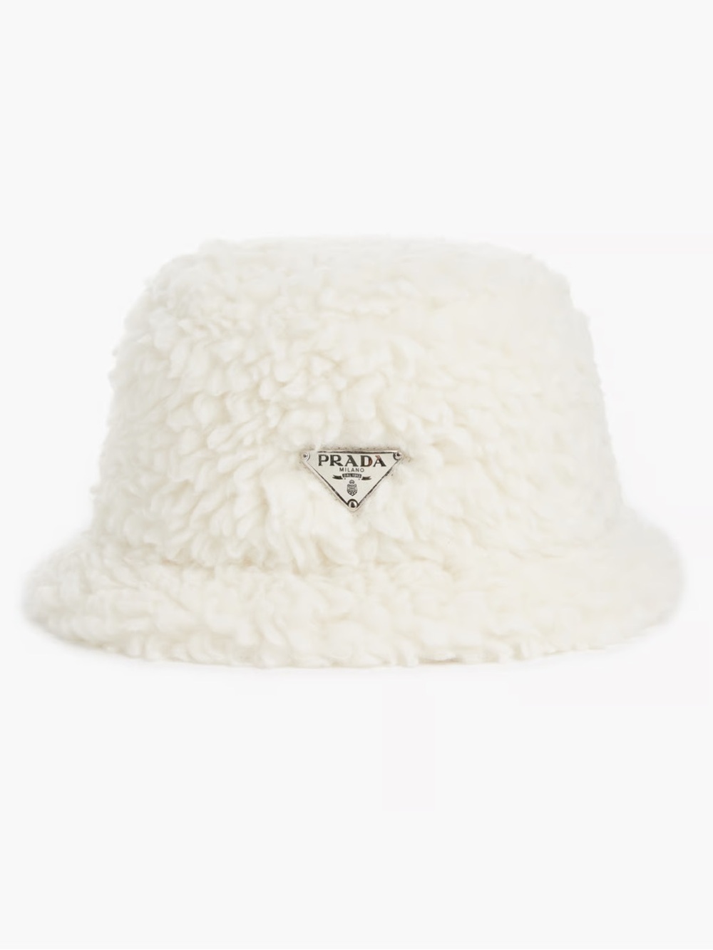 PRADA logo wool blend shearling bucket hat Medium